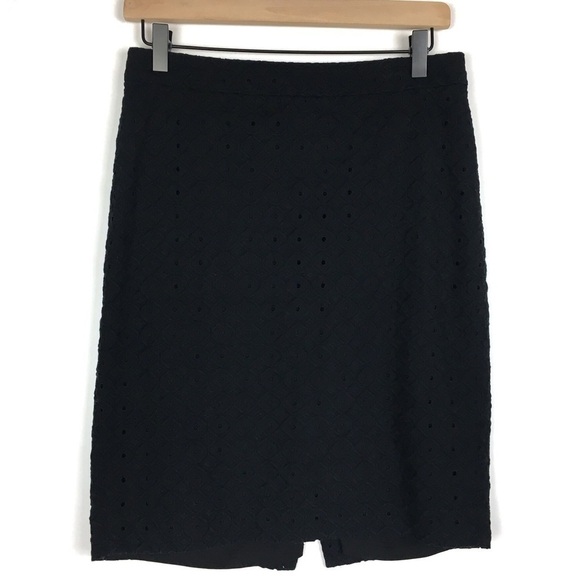 LOFT Skirt Pencil Eyelet Lace Embroidered Solid Black Textured Minimalist Size 4 - Picture 11 of 11